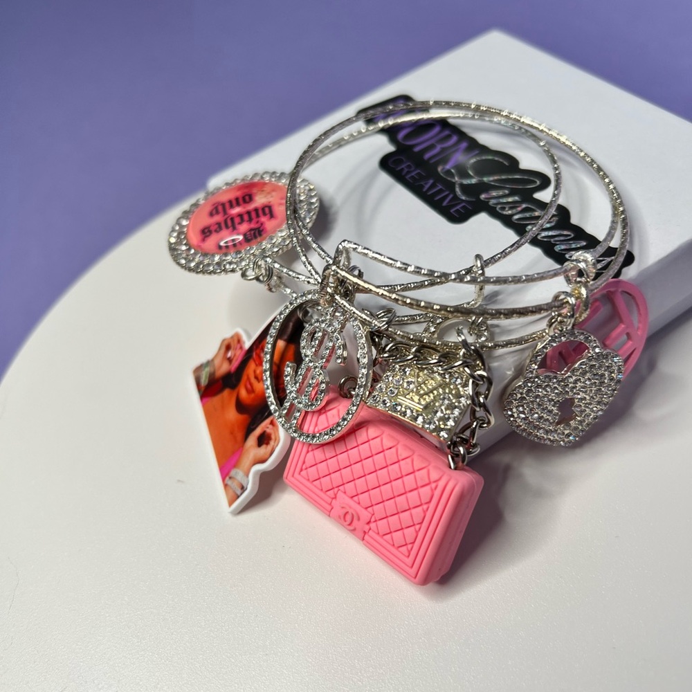 Chic Silver and Pink Charm Bracelet